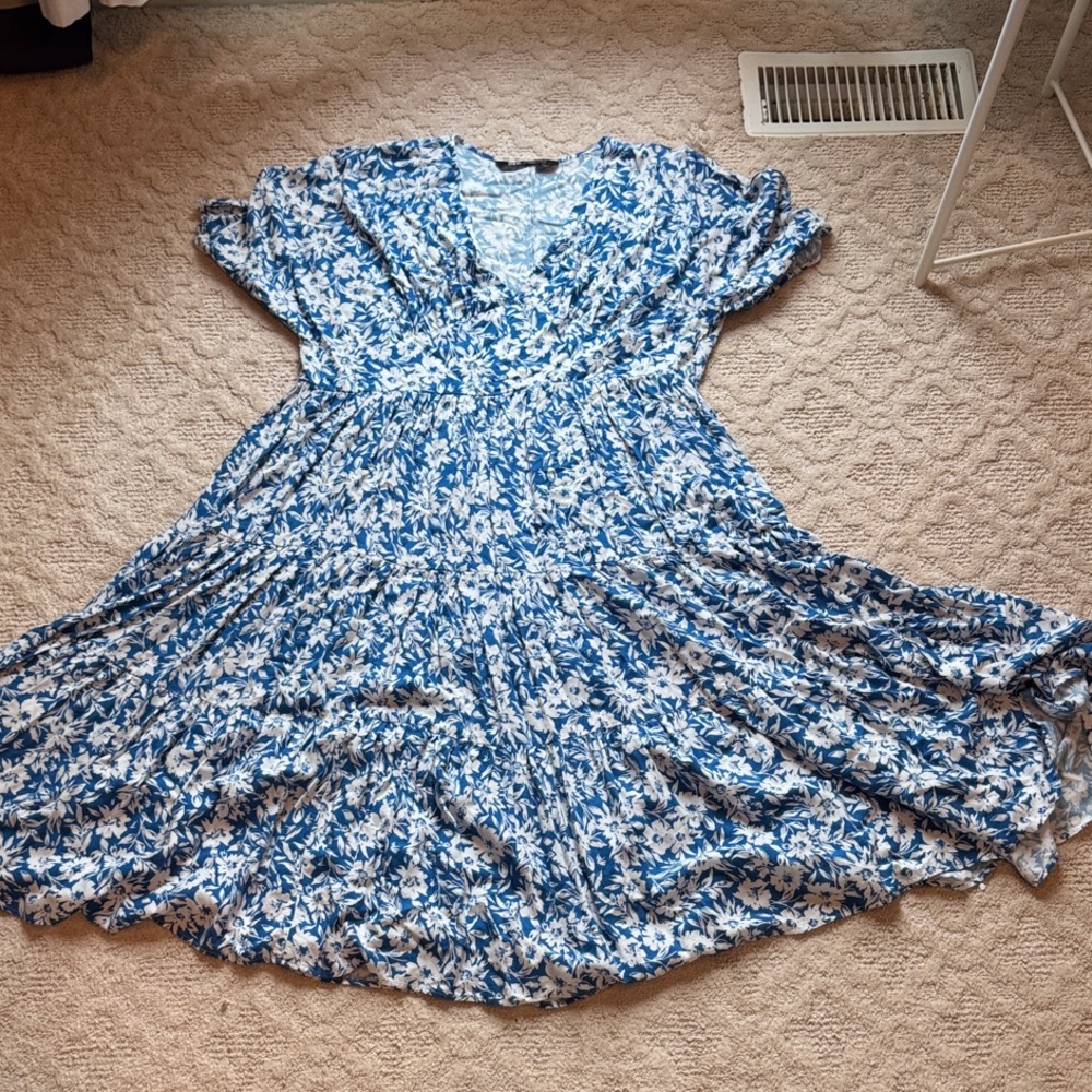 Zara Blue and White Floral Maxi Dress
